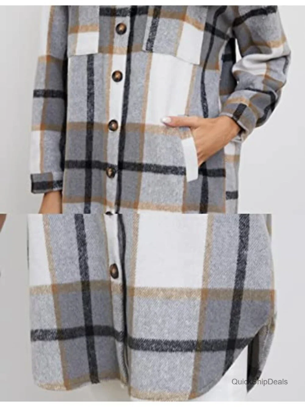 Womens Plaid Shacket Brushed Flannel Shirt Jacket, Wool Blend Tartan Coat,